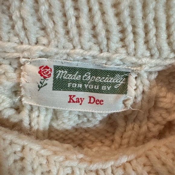 Vintage Homemade Cream Chunky Cable Knit Wool Sweater Adult M(?) Fisherman - Picture 7 of 7